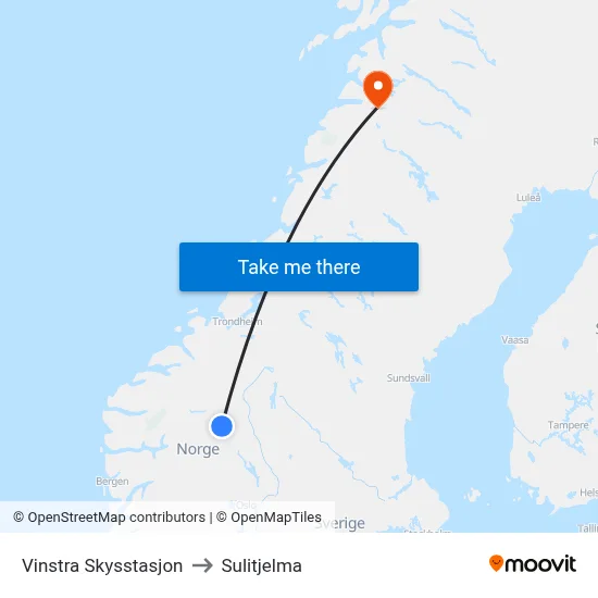Vinstra Skysstasjon to Sulitjelma map
