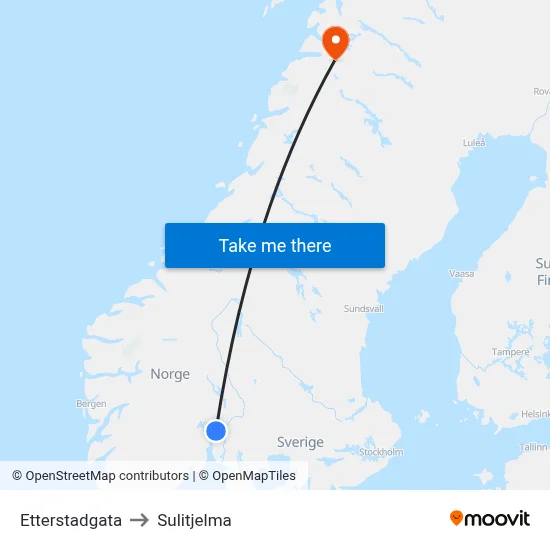 Etterstadgata to Sulitjelma map