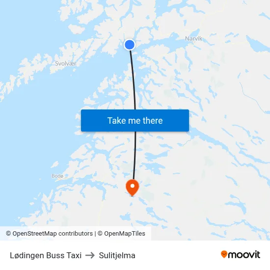 Lødingen Buss Taxi to Sulitjelma map