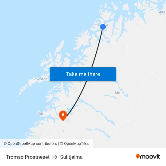 Tromsø Prostneset to Sulitjelma map
