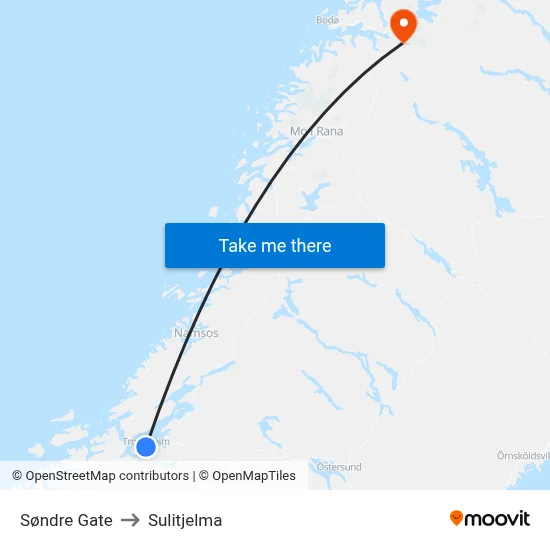 Søndre Gate to Sulitjelma map