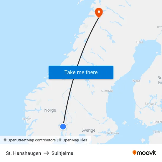 St. Hanshaugen to Sulitjelma map