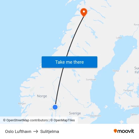 Oslo Lufthavn to Sulitjelma map