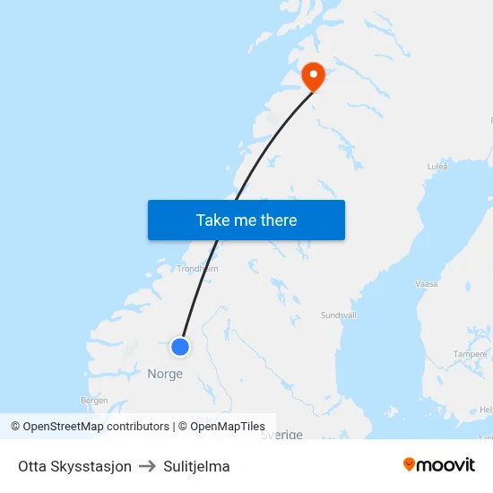 Otta Skysstasjon to Sulitjelma map