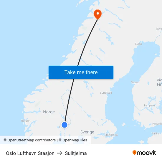Oslo Lufthavn Stasjon to Sulitjelma map