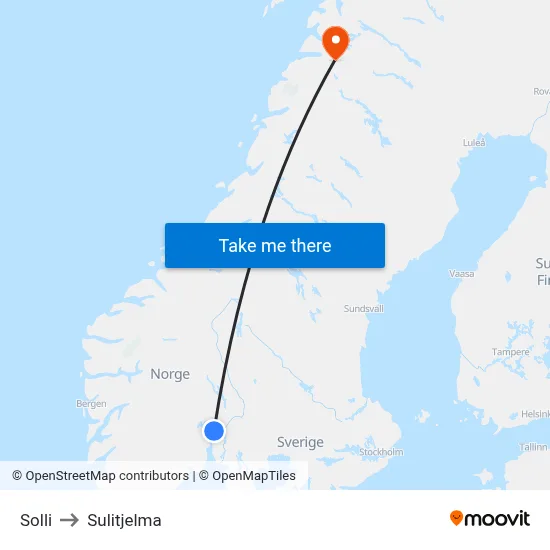Solli to Sulitjelma map