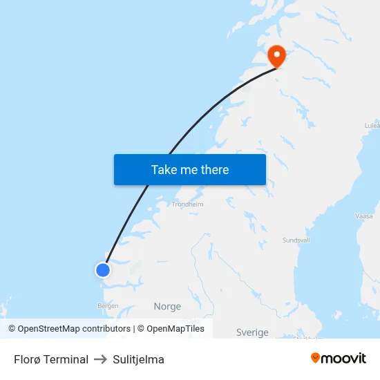 Florø Terminal to Sulitjelma map