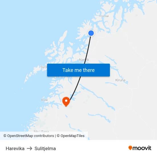 Harevika to Sulitjelma map
