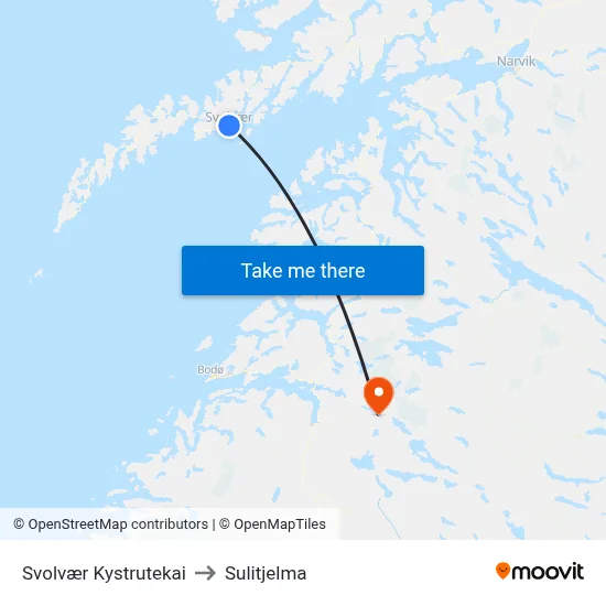 Svolvær Kystrutekai to Sulitjelma map