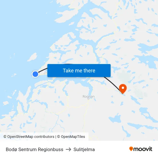 Bodø Sentrum Regionbuss to Sulitjelma map