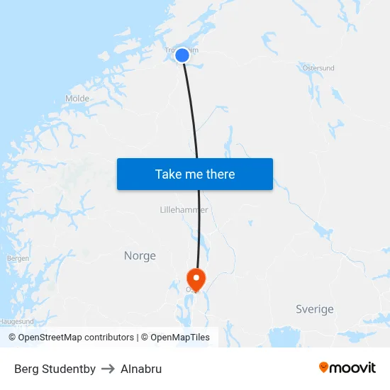 Berg Studentby to Alnabru map