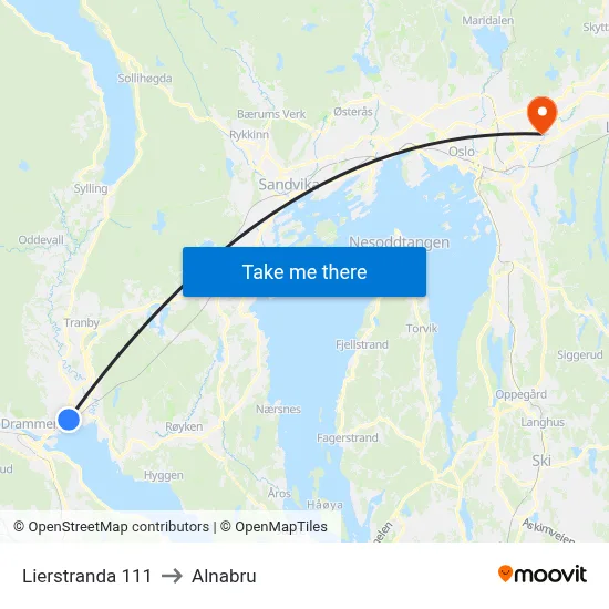 Lierstranda 111 to Alnabru map