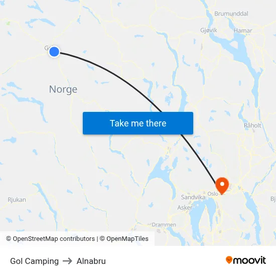 Gol Camping to Alnabru map