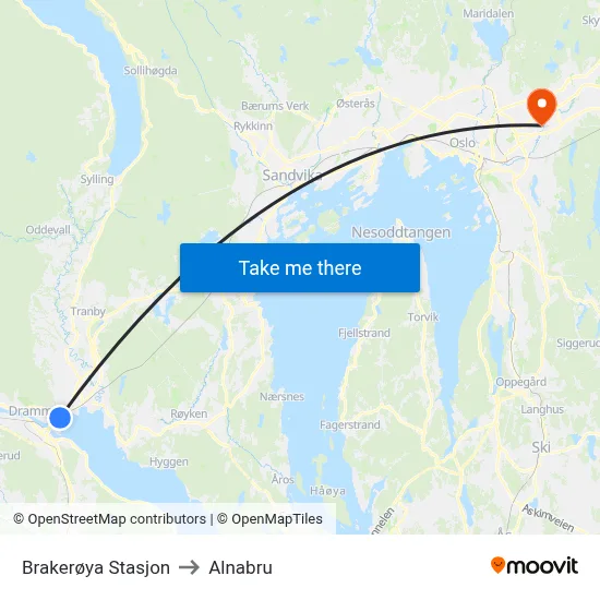 Brakerøya Stasjon to Alnabru map