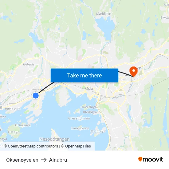 Oksenøyveien to Alnabru map