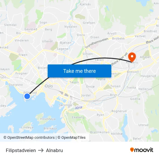 Filipstadveien to Alnabru map