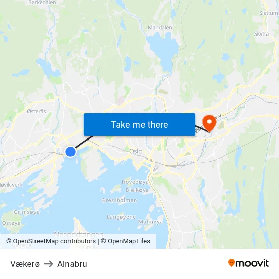 Vækerø to Alnabru map