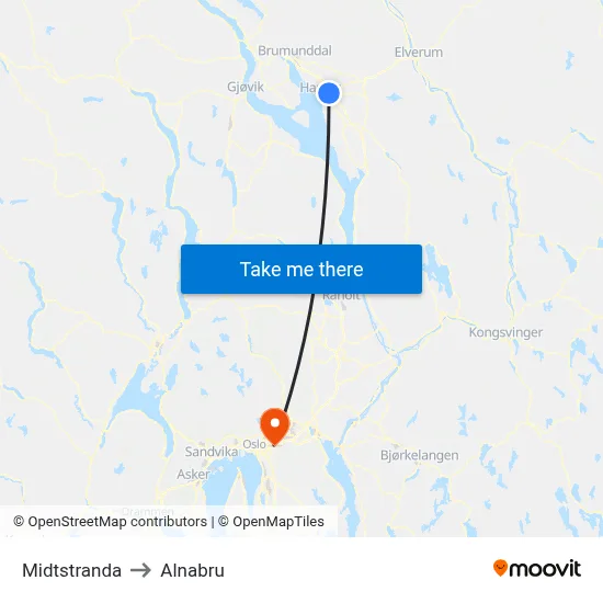 Midtstranda to Alnabru map