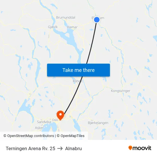 Terningen Arena Rv. 25 to Alnabru map