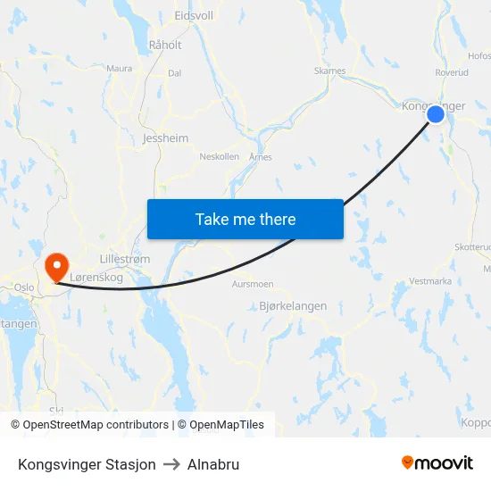 Kongsvinger Stasjon to Alnabru map