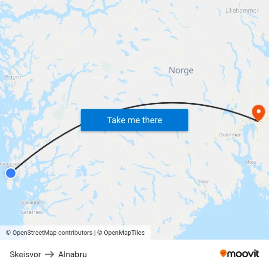 Skeisvor to Alnabru map