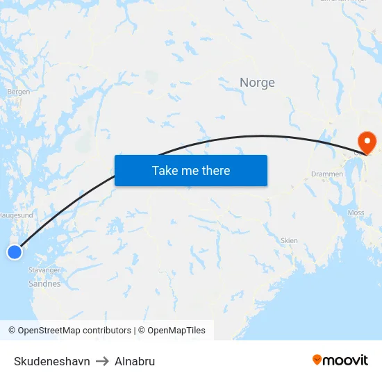 Skudeneshavn to Alnabru map