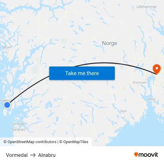 Vormedal to Alnabru map