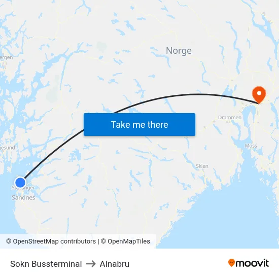 Sokn Bussterminal to Alnabru map