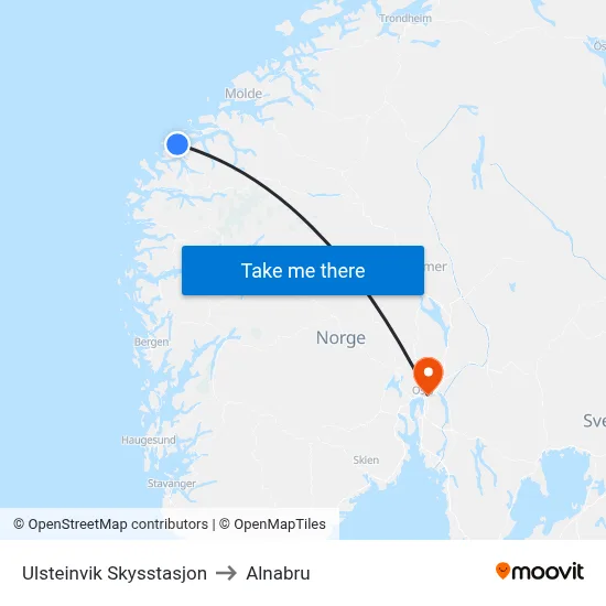 Ulsteinvik Skysstasjon to Alnabru map