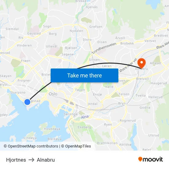 Hjortnes to Alnabru map