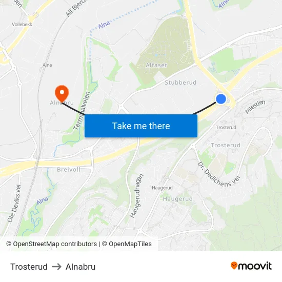 Trosterud to Alnabru map