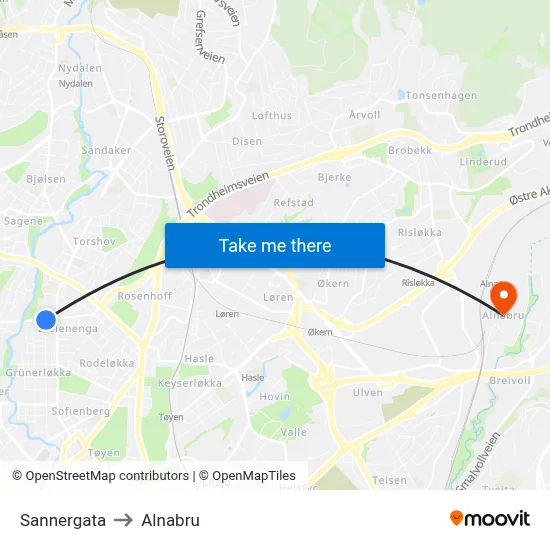Sannergata to Alnabru map
