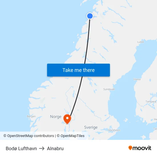 Bodø Lufthavn to Alnabru map