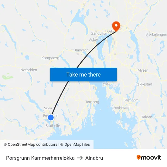 Porsgrunn Kammerherreløkka to Alnabru map