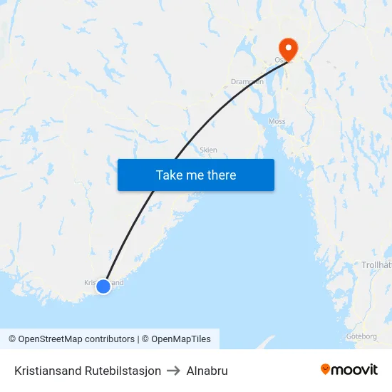 Kristiansand Rutebilstasjon to Alnabru map