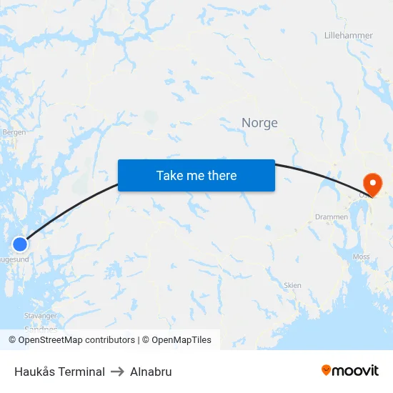 Haukås Terminal to Alnabru map