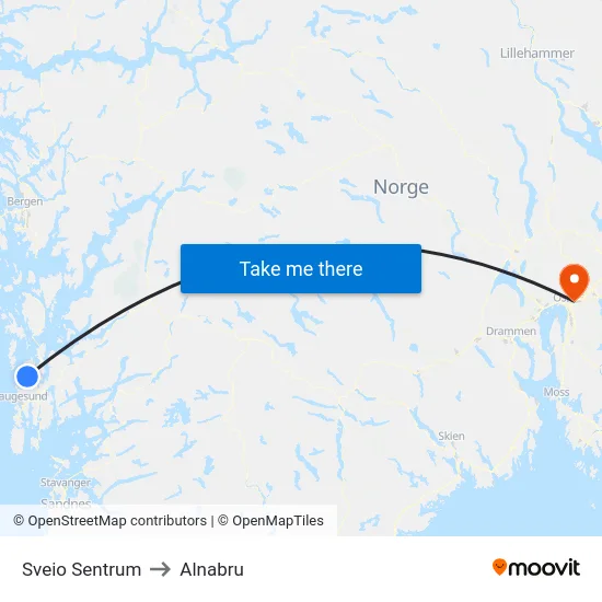 Sveio Sentrum to Alnabru map