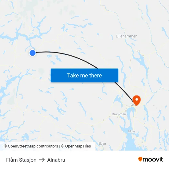 Flåm Stasjon to Alnabru map