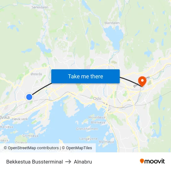 Bekkestua Bussterminal to Alnabru map