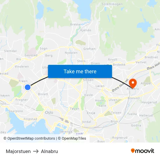 Majorstuen to Alnabru map
