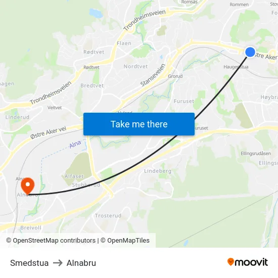 Smedstua to Alnabru map