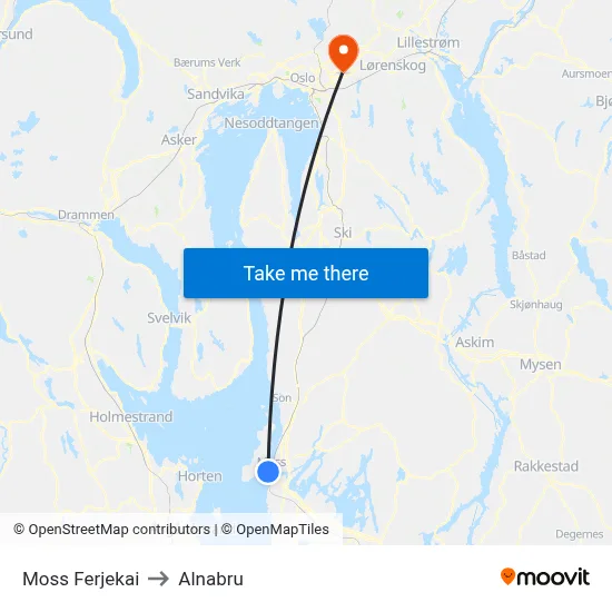 Moss Ferjekai to Alnabru map