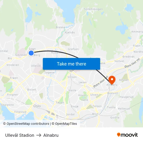 Ullevål Stadion to Alnabru map