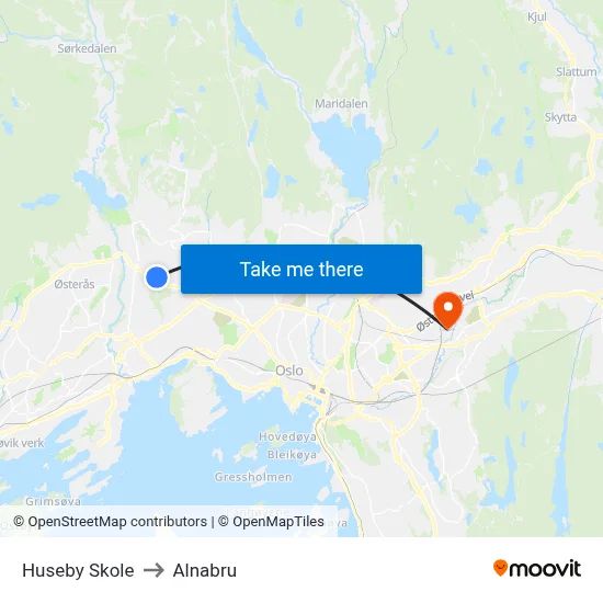 Huseby Skole to Alnabru map