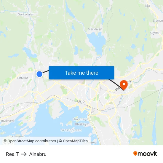 Røa T to Alnabru map