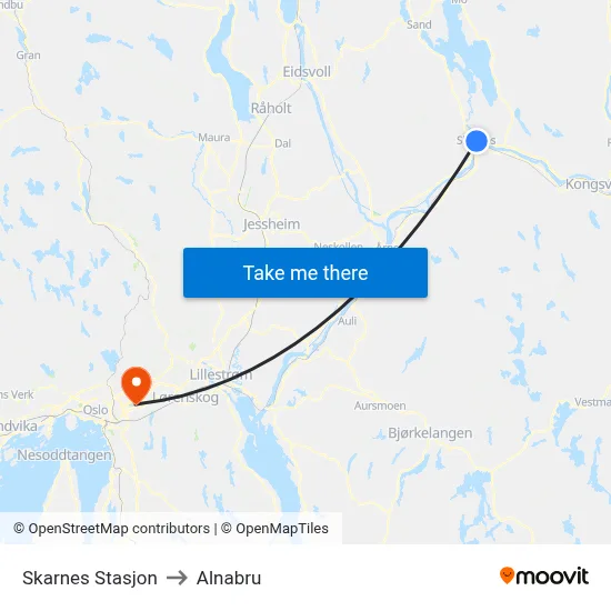 Skarnes Stasjon to Alnabru map