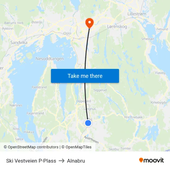 Ski Vestveien P-Plass to Alnabru map