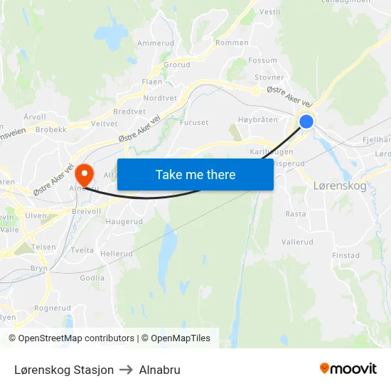 Lørenskog Stasjon to Alnabru map