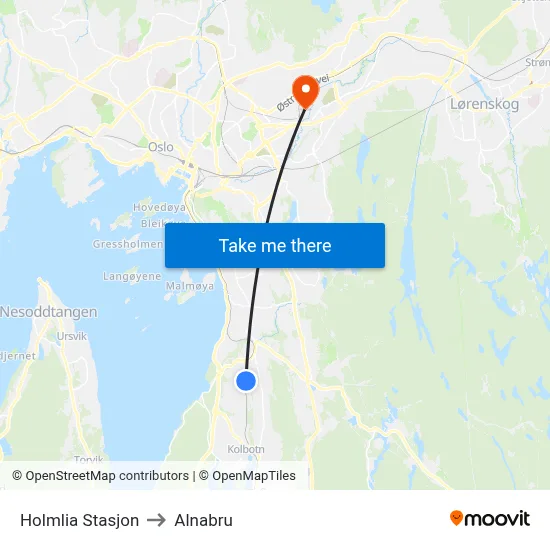 Holmlia Stasjon to Alnabru map