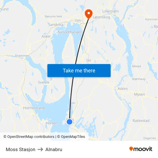 Moss Stasjon to Alnabru map